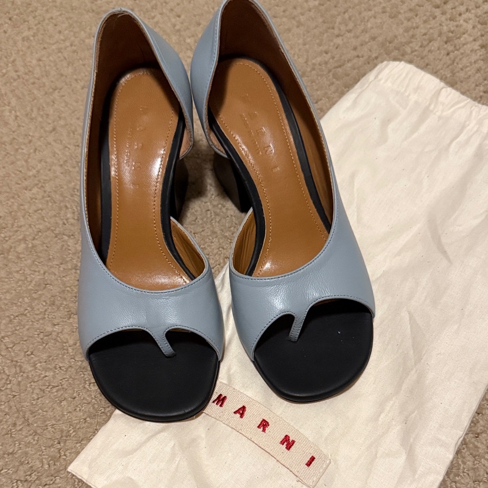 Marni Light Blue Open-Toe Leather Heels